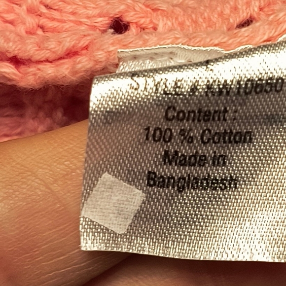 Pink Knit open weave Crochet Eyelet Scalloped Textured Sweater Tank Top Vest L - Picture 8 of 9